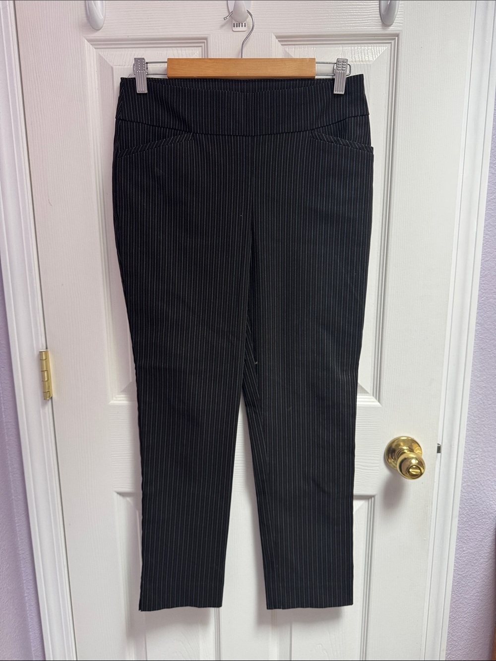 Chico's Black Pinstripe Straight-Leg Pull-On Pants